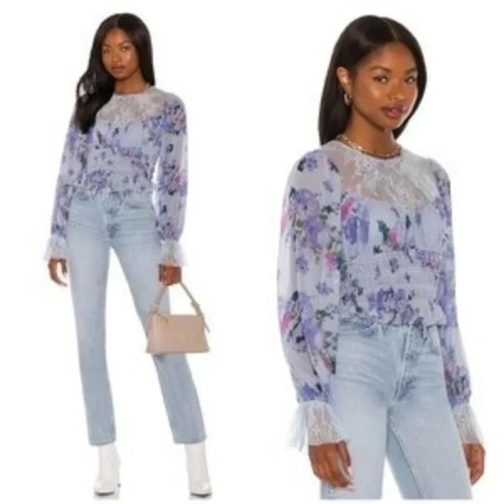 FP Movement by Free People Smock Daphne Floral Lace Ruffled Top NWT 128.00
